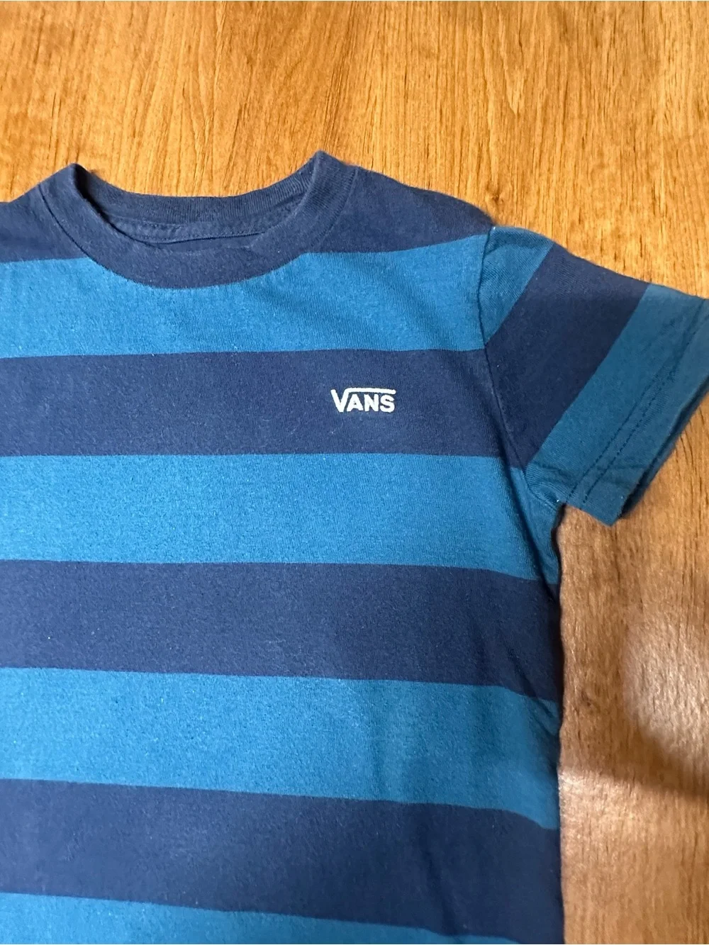 2 Vans Kids Navy & Teal Striped Tee with White Tie-Dye Logo Shirt